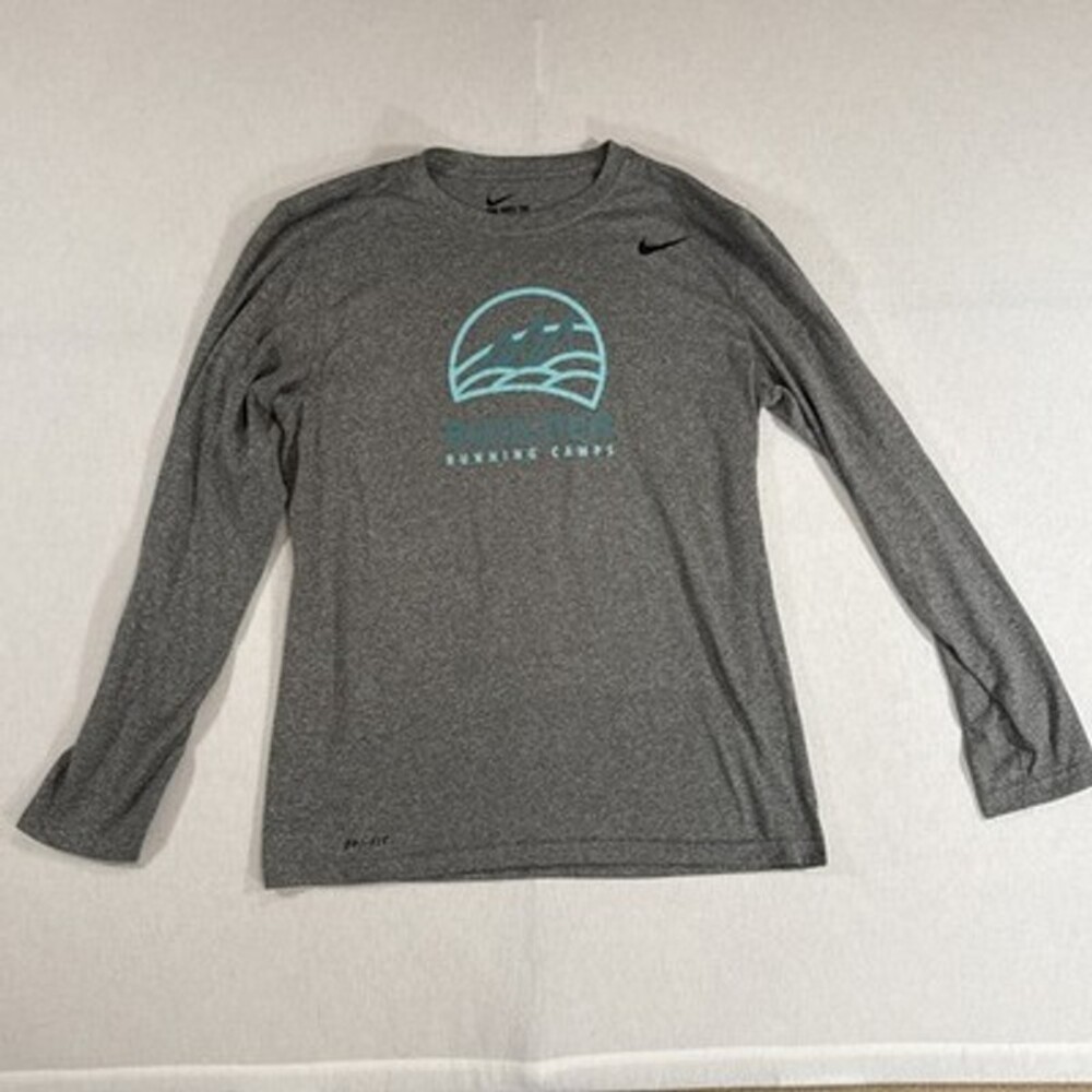 Nike Dri Fit Shirt Mens Med Gray Long Sleeve Boulder Running Camp Activewear